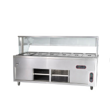 Industrial Buffet Equipment 6 Pan Bain Marie Table with Glass Top